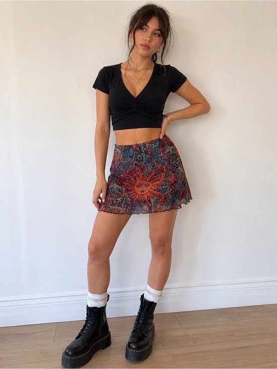 ROMWE Dresses & Skirts - Psychedelic Sun Mesh Mini Skirt